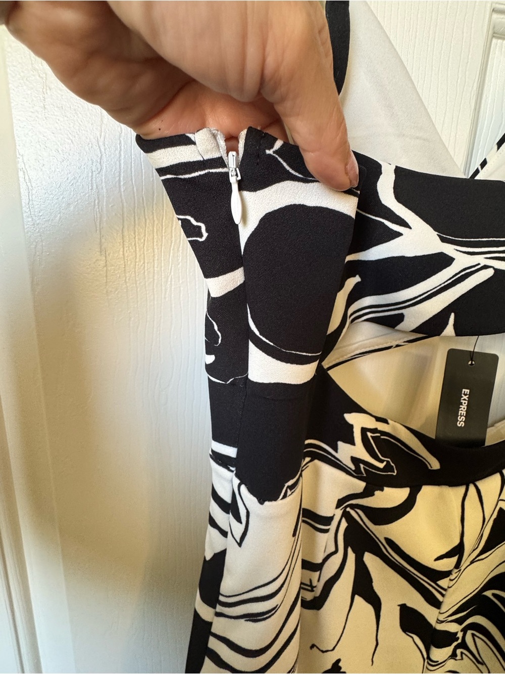 NWT Express Black & White Strapless Cutout Midi Dress - Picture 6 of 13
